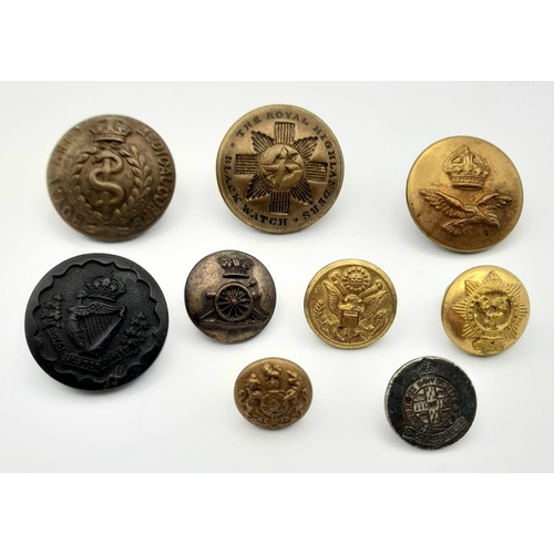 1824 - A Small Collection of Nine British WW2 Era Different Sized Buttons.