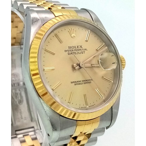 4 - A Rolex Oyster Perpetual Datejust Gents Watch. Bi-metal strap and case - 36mm. Gold tone dial. Autom... 