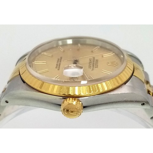 4 - A Rolex Oyster Perpetual Datejust Gents Watch. Bi-metal strap and case - 36mm. Gold tone dial. Autom... 