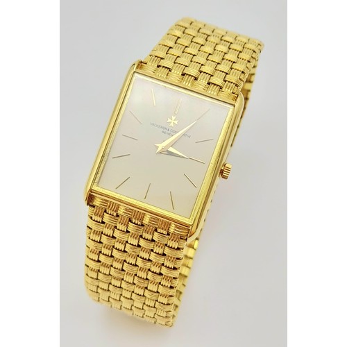 52 - A Vacheron and Constantin 18K Gold Dress Watch. 18K gold bracelet and case - 23mm x 29mm. Champagne ... 