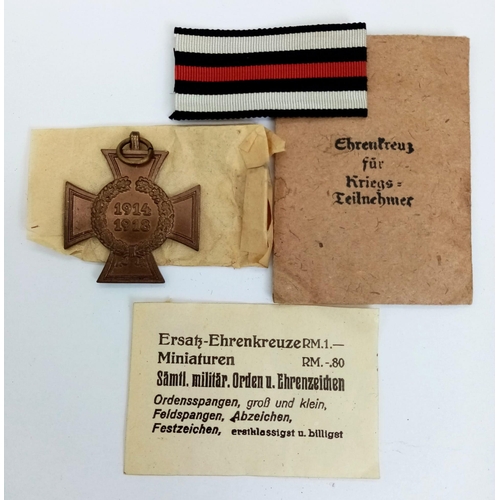 650 - WW1 Miniature Imperial German Honour Cross with Swords in Original Packet of Issue.
