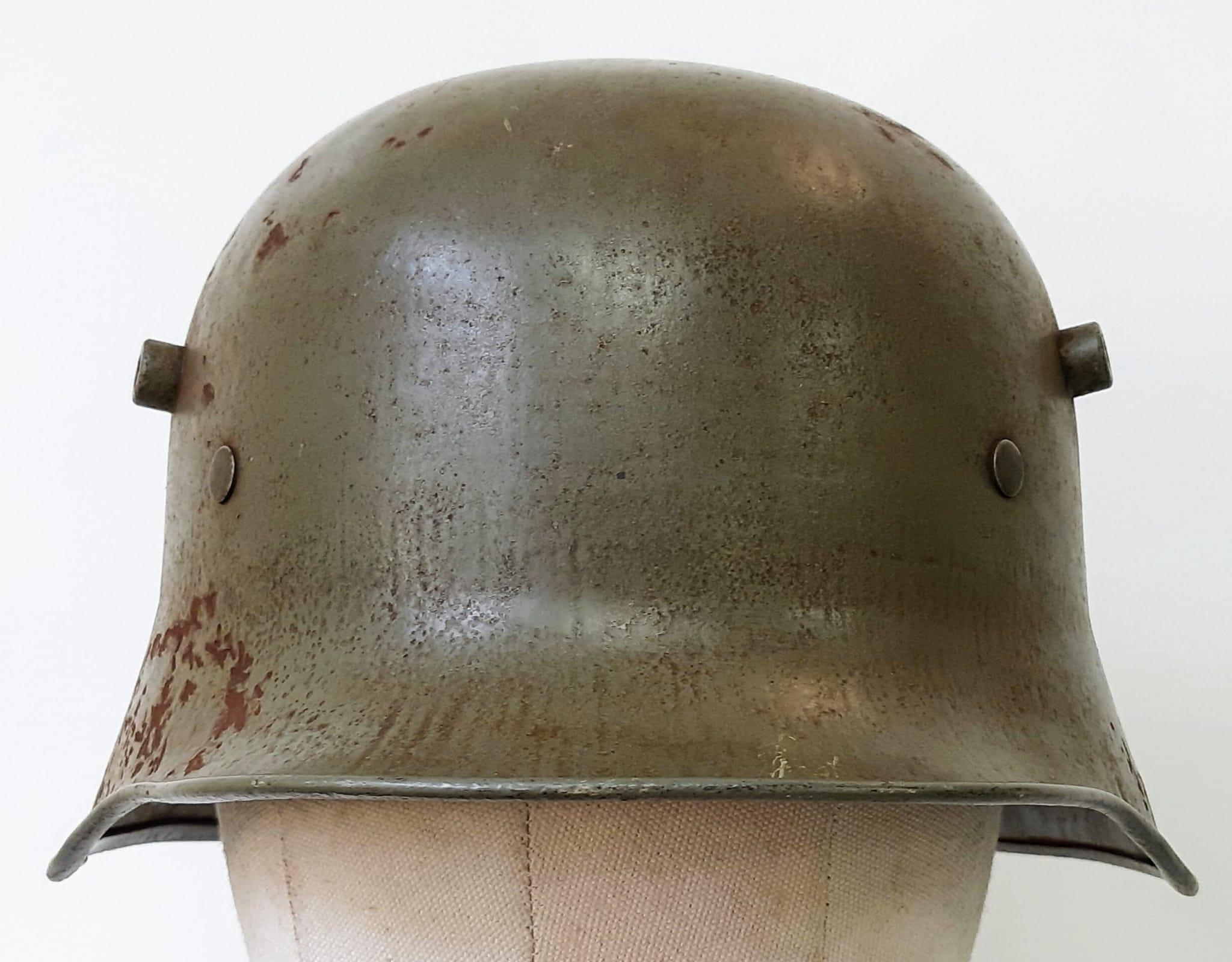 WW1 German Model 1917 Stahlhelm Helmet With Original Green Paint