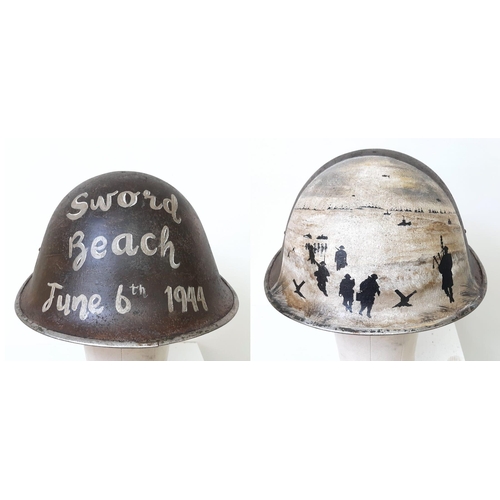 370 - WW2 British 1944 Pattern “D-Day Helmet with post War memorial painting.