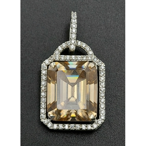 405 - A 17ct Champagne Moissanite Pendant with White stone accents on a 925 Silver Necklace. Comes with a ... 