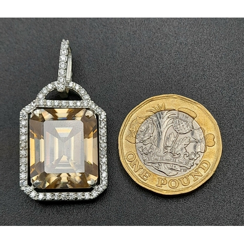 405 - A 17ct Champagne Moissanite Pendant with White stone accents on a 925 Silver Necklace. Comes with a ... 