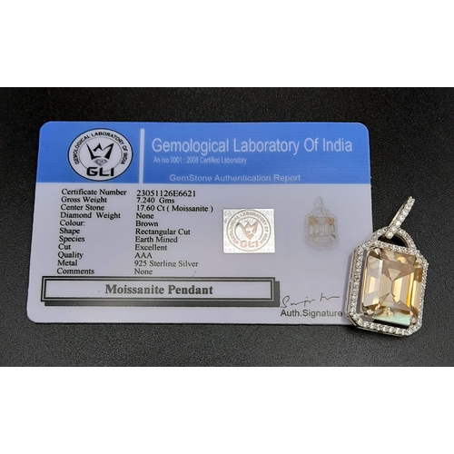 405 - A 17ct Champagne Moissanite Pendant with White stone accents on a 925 Silver Necklace. Comes with a ... 