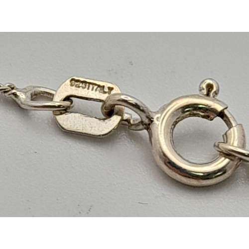 654 - A Vintage Sterling Silver Art Deco Design Onyx Set Pendant Necklace. 46cm Length Sterling Silver Cha... 