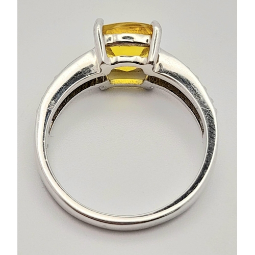 738 - A New Sterling Silver and Citrine Set Ring Size P. The Faceted Square Fancy Cut Citrine Measures 8mm... 