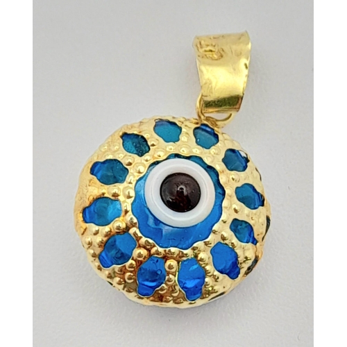 759 - A Scarce Turkish ‘All Seeing Eye’ 14k Yellow Gold Pendant 1.8cm Length, 0.75 Grams