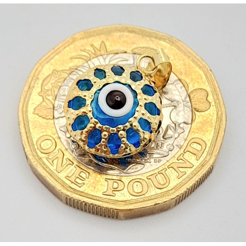 759 - A Scarce Turkish ‘All Seeing Eye’ 14k Yellow Gold Pendant 1.8cm Length, 0.75 Grams
