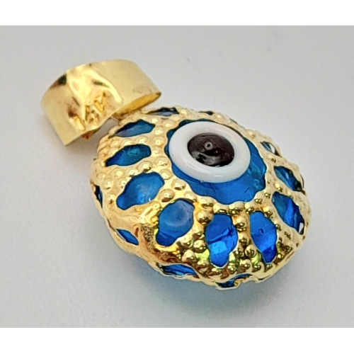 759 - A Scarce Turkish ‘All Seeing Eye’ 14k Yellow Gold Pendant 1.8cm Length, 0.75 Grams