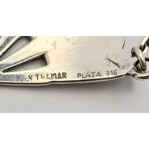 922 - A Scarce South American Silver Fan Pendant Necklace 41cm Length. Most Likely Peruvian. 5.47 Grams.