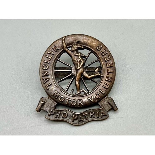 959 - WW1 National Motor Volunteers Cap Badge. Worn by Staff Car Drivers who had been donated along with t... 