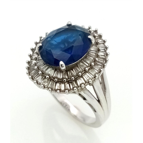 625 - New Sterling Silver Art Deco Design Sapphire Blue and Clear Cubic Zirconia Cluster Ring Size P. 6.78... 