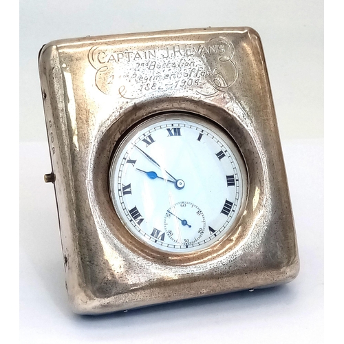 69 - British 1904 Hallmarked Silver Pocket Watch Travel Case awarded to Capt. J.R. Evans 24th Reg. of Foo... 