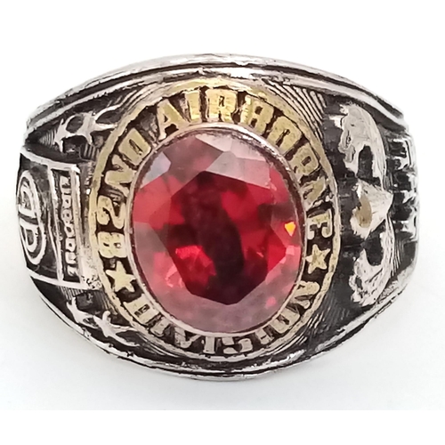 934 - Vietnam War Era 82 nd Airborne White Metal Ring. UK Size “U” US Size 10.5.