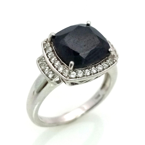 936 - New Sterling Silver Onyx and White Topaz Set Art Deco Style Ring Size P. Crown Measures 1.4cm Wide a... 