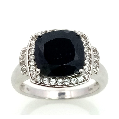 936 - New Sterling Silver Onyx and White Topaz Set Art Deco Style Ring Size P. Crown Measures 1.4cm Wide a... 