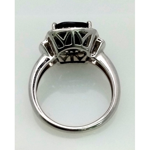 936 - New Sterling Silver Onyx and White Topaz Set Art Deco Style Ring Size P. Crown Measures 1.4cm Wide a... 