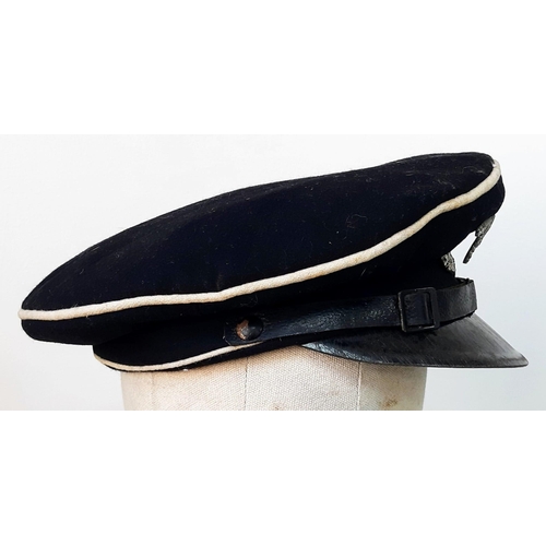 27 - WW2 German SS (Allgemeine) NCO’s Uniform Peaked Cap. Heavy black wool construction with white cotton... 