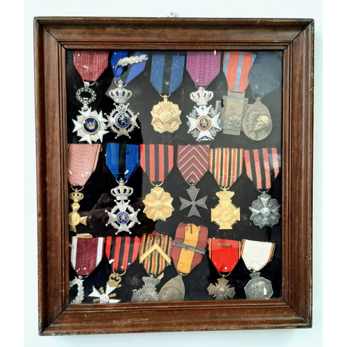 411 - 18 x Framed Belgian Awards from WW1 and WW2. All 100% Original.