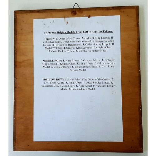 411 - 18 x Framed Belgian Awards from WW1 and WW2. All 100% Original.