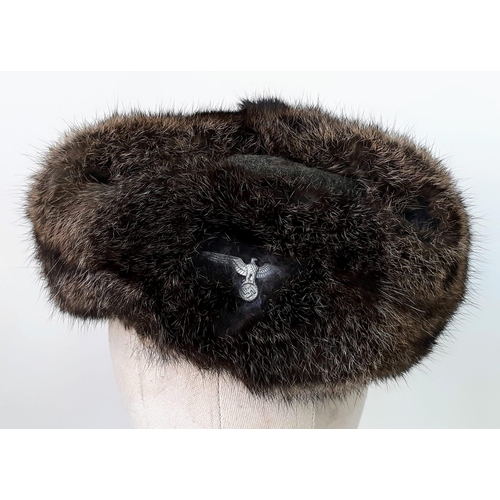 649 - WW2 German Rabbit Fur Winter Hat Nicknamed “The Eastern Front Cold Cap”.