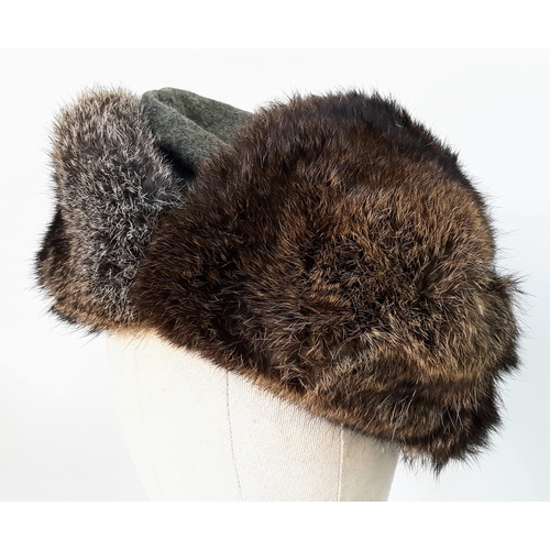 649 - WW2 German Rabbit Fur Winter Hat Nicknamed “The Eastern Front Cold Cap”.