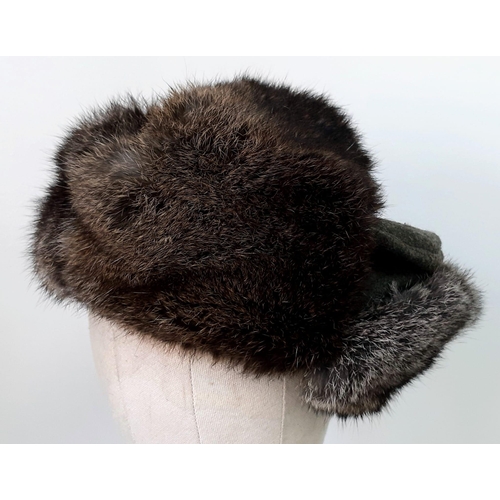 649 - WW2 German Rabbit Fur Winter Hat Nicknamed “The Eastern Front Cold Cap”.