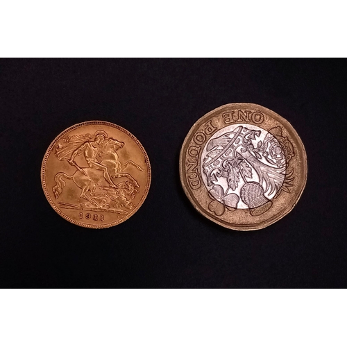 61 - 22k yellow gold half sovereign coin with King George, dated 1911, 3.99g