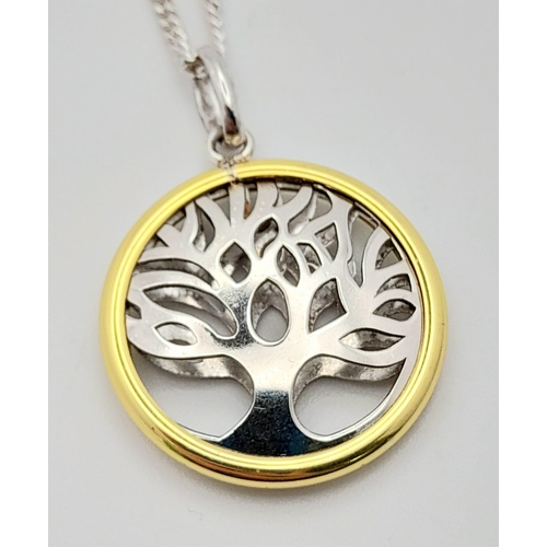 647 - An Unworn Gold On Silver Tree of Life Pendant Necklace. Pendant Measures 2cm Diameter on 46cm Sterli... 