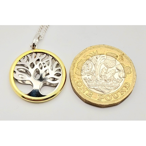 647 - An Unworn Gold On Silver Tree of Life Pendant Necklace. Pendant Measures 2cm Diameter on 46cm Sterli... 