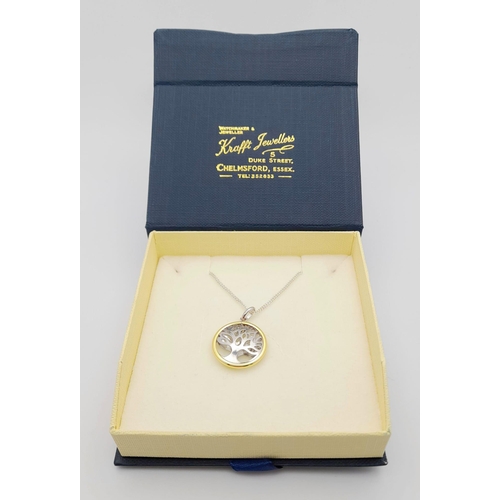 647 - An Unworn Gold On Silver Tree of Life Pendant Necklace. Pendant Measures 2cm Diameter on 46cm Sterli... 