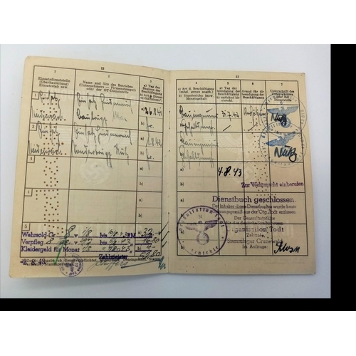 90 - RARE 3rd Reich Organisation Todt Dienst Buch (Service Book) with lots of stamped entries in his meda... 