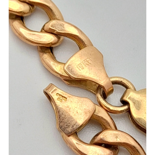 374 - A Vintage 9K Rose Gold Flat Curb Link Bracelet. 20cm. 7.4g