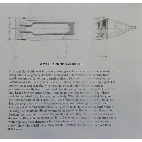 607 - RARE WW1 German Clark “D” Gas Bottle. With write up.