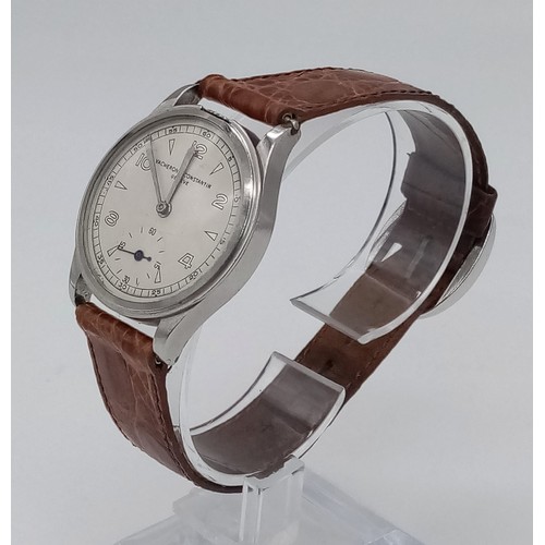 365 - A rare Vintage Vacheron and Constantin Gents Watch, crown at number 12. Brown leather strap. Stainle... 