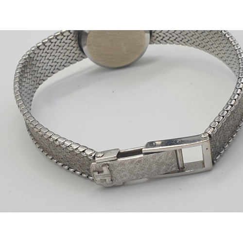 386 - A JAEGER LE COULTRE LADIES 18K WHITE GOLD AND DIAMOND MANUAL WATCH.  18mm