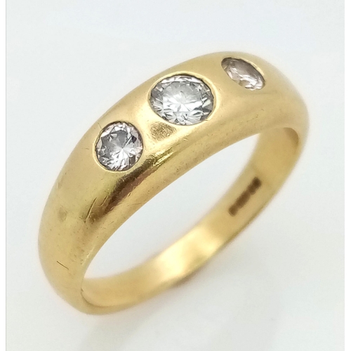 23 - 18K YELLOW GOLD DIAMOND 3 STONE RING.  0.40CT DIAMOND. TOTAL WEIGHT 7G.  SIZE P