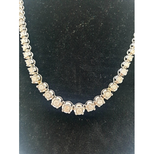 5 - 9K WHITE GOLD DIAMOND NECKLACE. 44cm In Length.  3.09CT Diamond. TOTAL WEIGHT 30G.