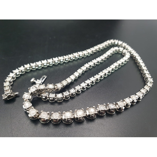 5 - 9K WHITE GOLD DIAMOND NECKLACE. 44cm In Length.  3.09CT Diamond. TOTAL WEIGHT 30G.