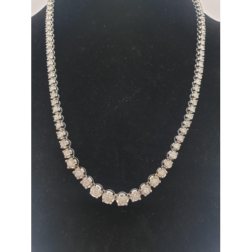 5 - 9K WHITE GOLD DIAMOND NECKLACE. 44cm In Length.  3.09CT Diamond. TOTAL WEIGHT 30G.