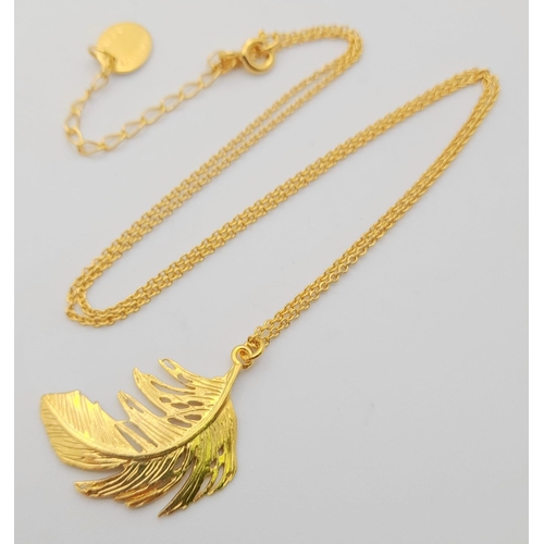 617 - Alex Monroe sterling silver with gold vermeil feather pendant on 18