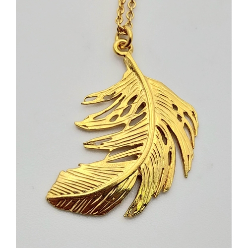 617 - Alex Monroe sterling silver with gold vermeil feather pendant on 18