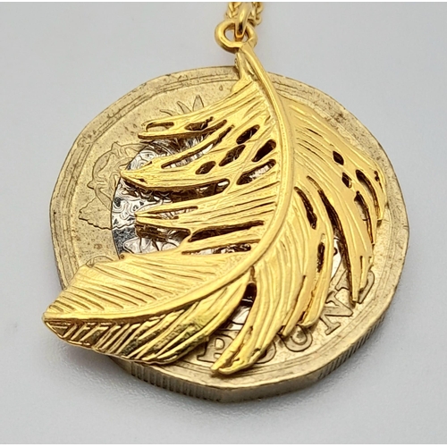 617 - Alex Monroe sterling silver with gold vermeil feather pendant on 18
