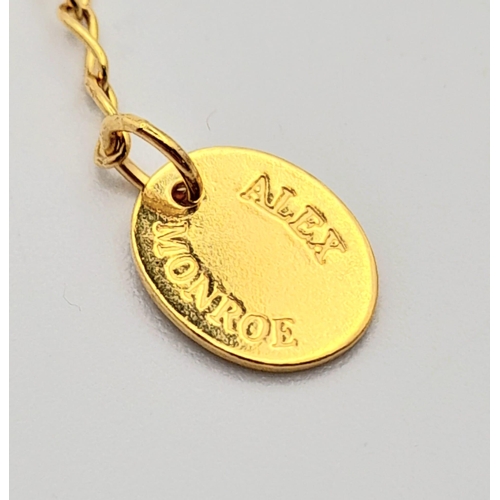 617 - Alex Monroe sterling silver with gold vermeil feather pendant on 18