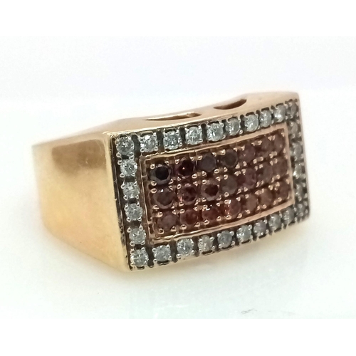 96 - 14K YELLOW GOLD WHITE & COGNAC DIAMOND RING. TOTAL WEIGHT 14G. SIZE S. 0.80CT DIAMOND