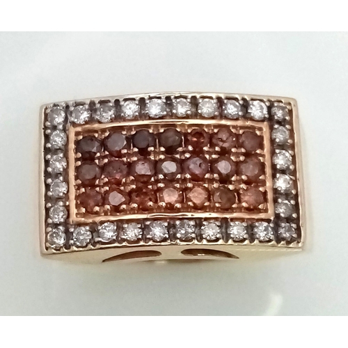 96 - 14K YELLOW GOLD WHITE & COGNAC DIAMOND RING. TOTAL WEIGHT 14G. SIZE S. 0.80CT DIAMOND