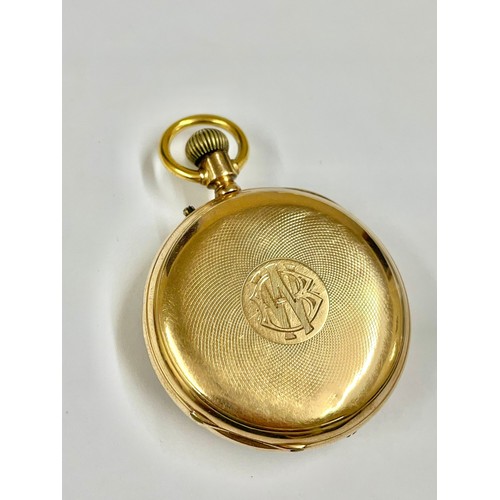 3 - 18k gold Gents pocket watch, blue enamel face with custom dial, Working, weight 72.6g