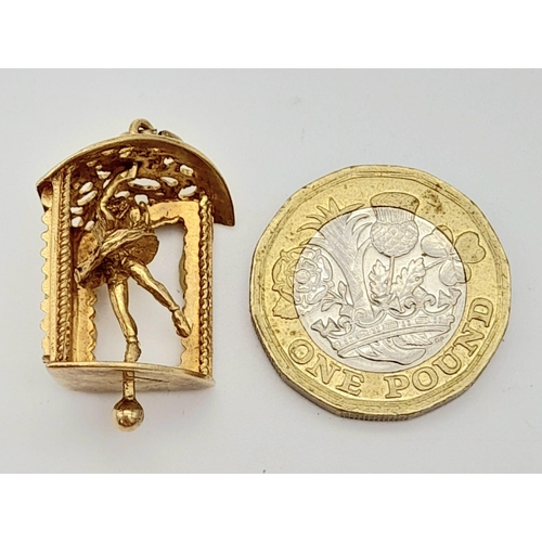 362 - 9K YELLOW GOLD SPINNING BALERINA CHARM.  4.88G